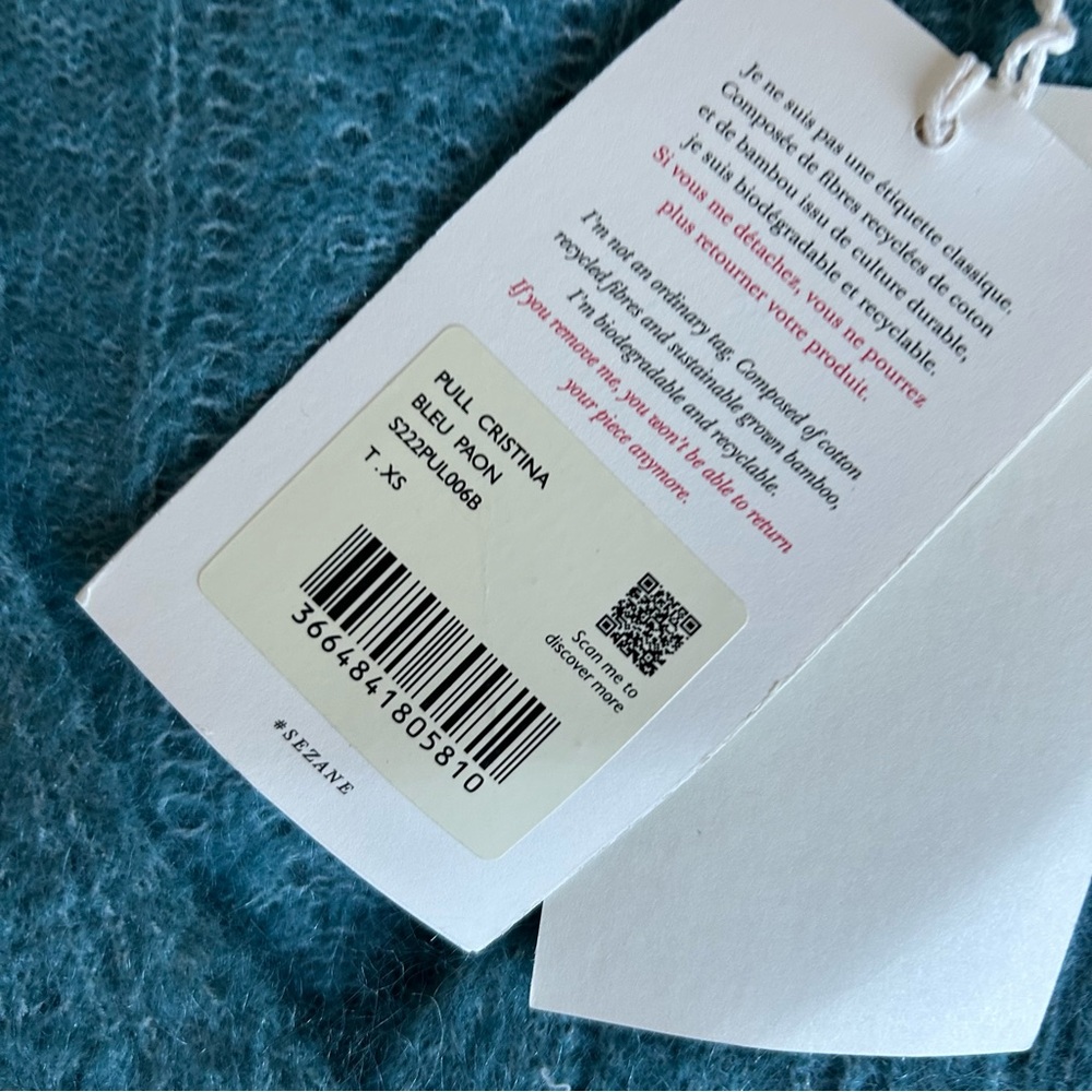 Sezane Cristina Jumper Blue Bleu Paon Sweater French Wool Mohair V Neck - Picture 7 of 9